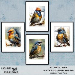 AI - Wall Art 01 - Watercolour Birds - cu4cu/cu/pu