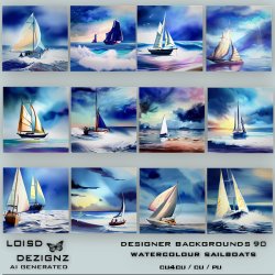 Designer Backgrounds 90 - Watercolour Sailboats - cu4cu/cu/pu