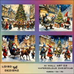AI - Wall Art 02 - Watercolour Christmas Scenes - cu4cu/cu/pu