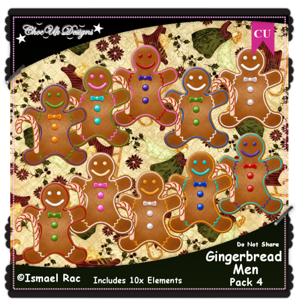 Gingerbread Men Elements CU/PU Pack 4 - Click Image to Close