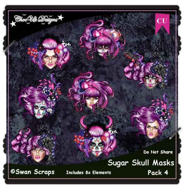 Sugar Skull Masks CU/PU Pack 4 - Click Image to Close