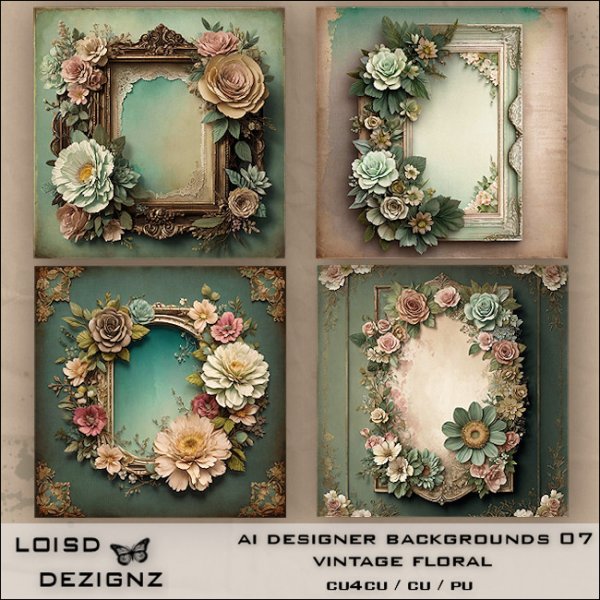 AI Designer Backgrounds/Quick Pages 07 - Vintage Floral - cu4cu/ - Click Image to Close