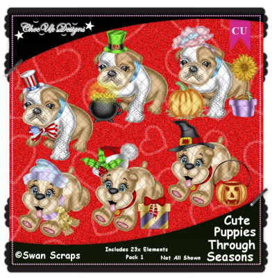 Cute Puppies Through Seasons Elements CU/PU Pack 1