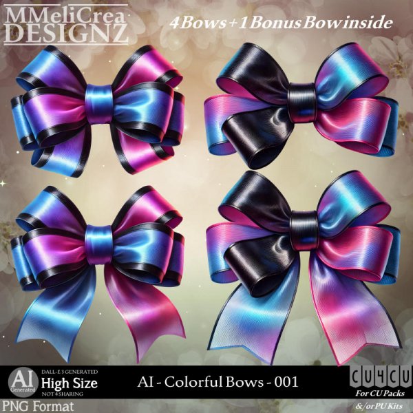 AI - CU4CU - Colorful Bows - 001 (CU4CU/PNG/PACK) - Click Image to Close