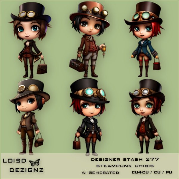 Designer Stash 277 - Steampunk Chibi Dolls - Click Image to Close