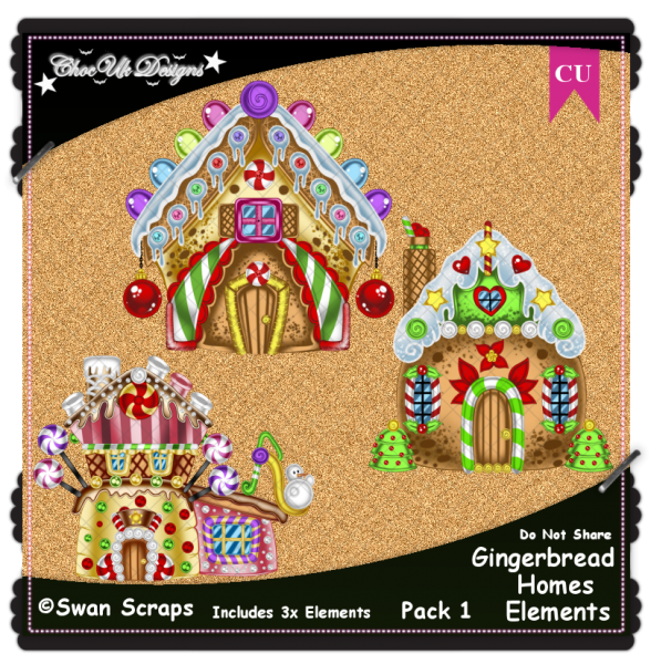 Gingerbread Homes Elements CU/PU Pack 1 - Click Image to Close