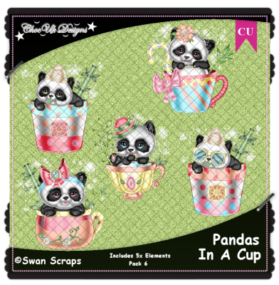 Pandas In A Cup Elements CU/PU Pack 6