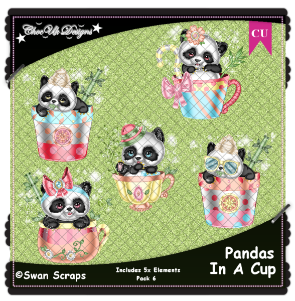 Pandas In A Cup Elements CU/PU Pack 6 - Click Image to Close