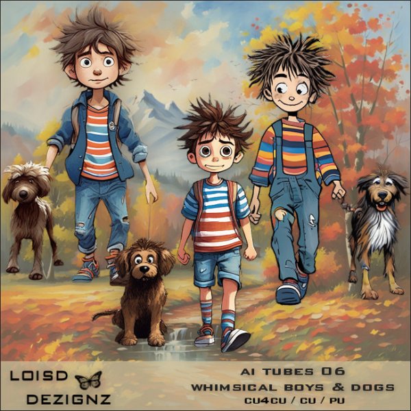 AI Tubes 06 - Whimsical Boys & Dogs - cu4cu/cu/pu - Click Image to Close