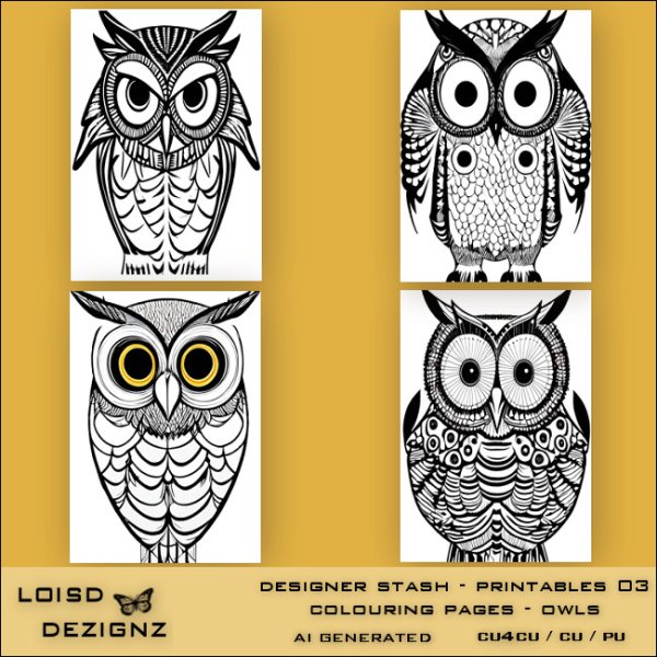 Designer Stash-Printables03 - Owl Colouring Page - cu4cu/cu/pu - Click Image to Close