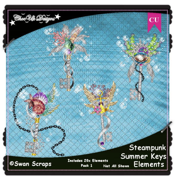 Steampunk Summer Keys Elements CU/PU Pack - Click Image to Close