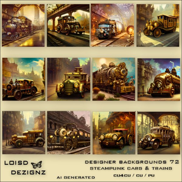 Designer Backgrounds 72 - Steampunk Cars & Trains - cu4cu/cu/pu - Click Image to Close