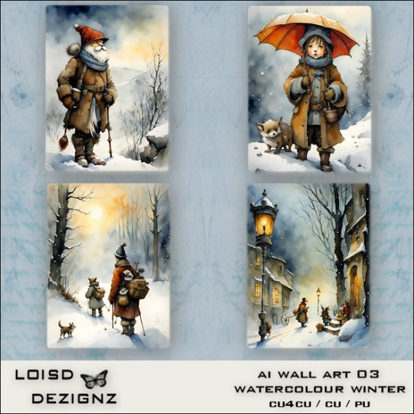 AI - Wall Art 03 - Watercolour Winter Scenes - cu4cu/cu/pu - Click Image to Close