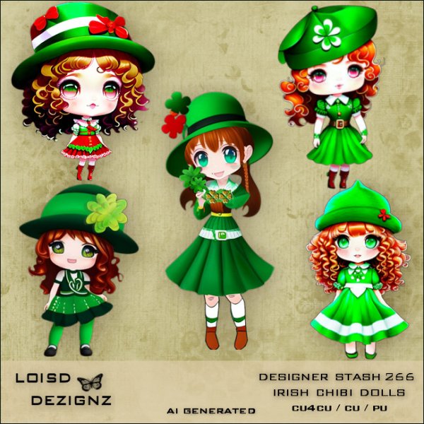 Designer Stash 266 - Irish Chibi Dolls - Click Image to Close