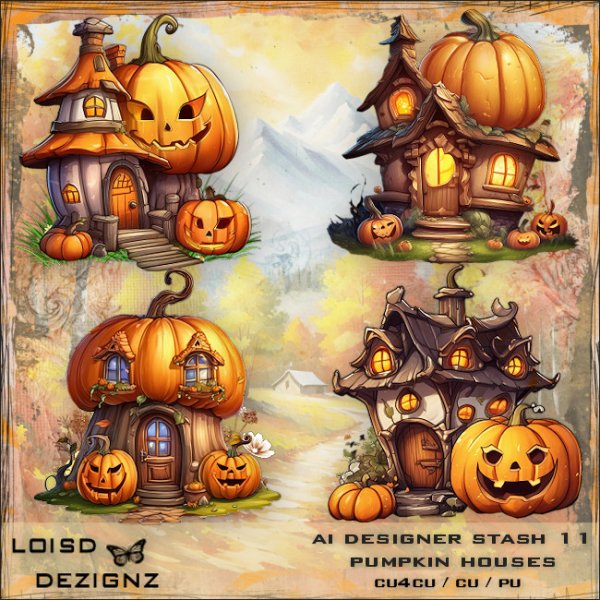 AI Designer Stash 11 - Pumpkin Houses - cu4cu/cu/pu - Click Image to Close