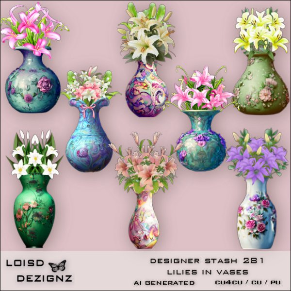 Designer Stash 281 - Lilies In Vases - Click Image to Close