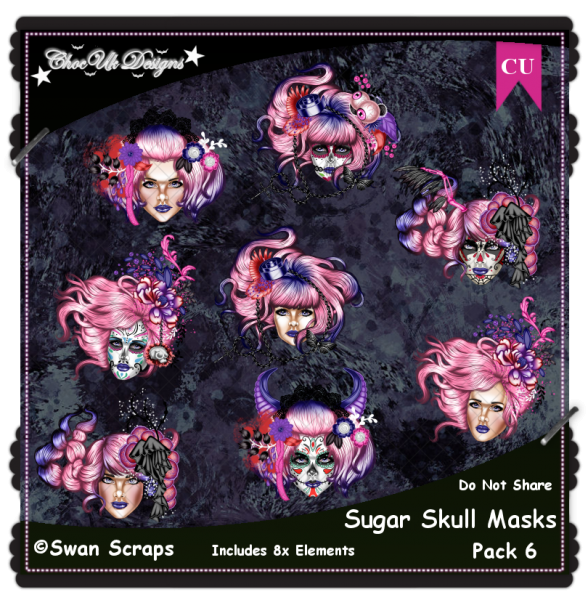 Sugar Skull Masks CU/PU Pack 6 - Click Image to Close