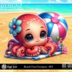 AI - Beach Fun Octopus - CU001 (CU4PU/PNG)
