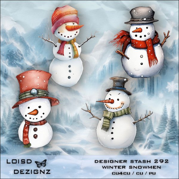 Designer Stash 292 - Winter Snowmen - cu4cu/cu/pu - Click Image to Close