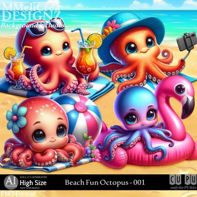 AI - Beach Fun Octopus - CU001 (CU4PU/PNG)