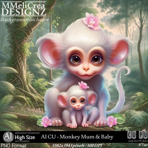 AI - CU Monkey Mum & Baby (CU4PU/PNG) - Click Image to Close