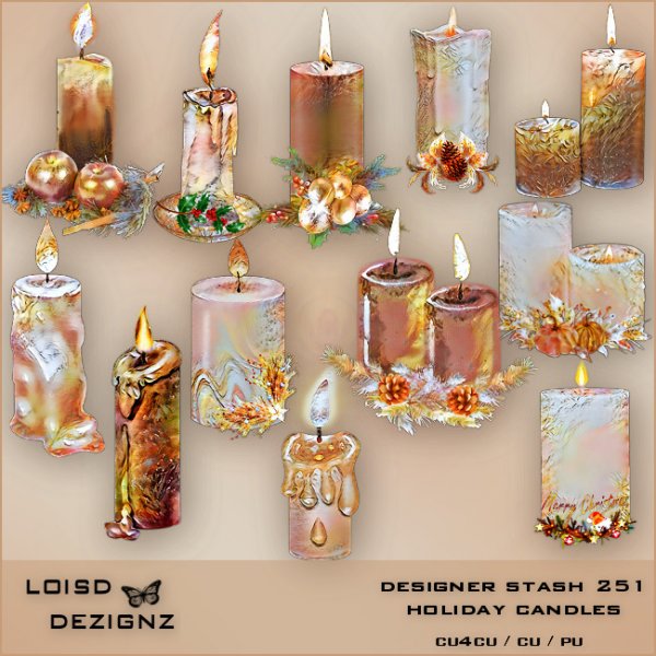 Designer Stash 251 - Holiday Candles - cu4cu/cu/pu - Click Image to Close