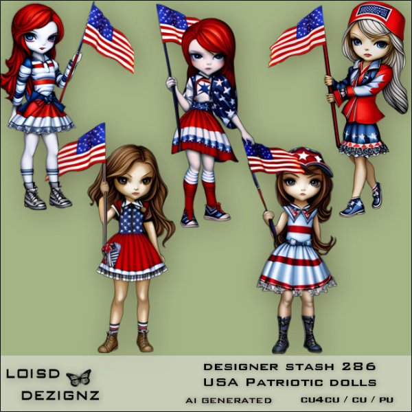 Designer Stash 286 - USA Patriotic Dolls - Click Image to Close