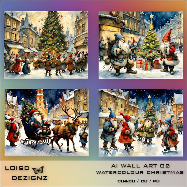 AI - Wall Art 02 - Watercolour Christmas Scenes - cu4cu/cu/pu - Click Image to Close