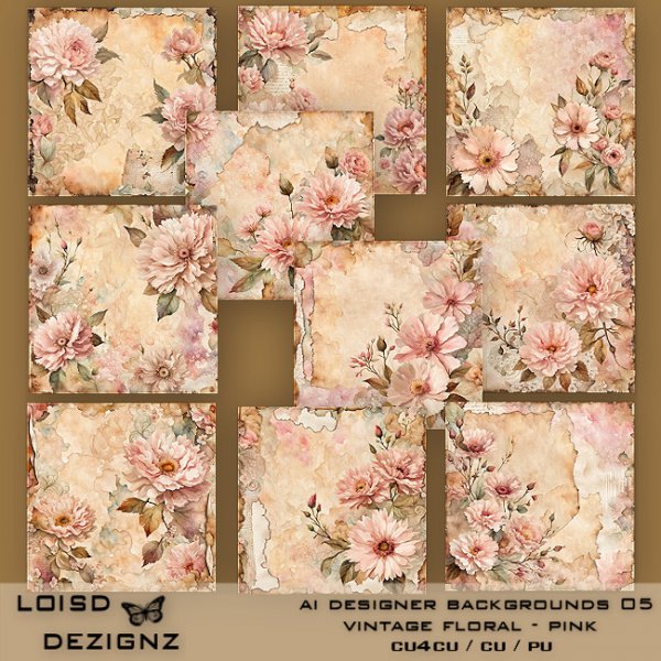 AI Designer Backgrounds 05 - Vintage Floral - cu4cu/cu/pu - Click Image to Close