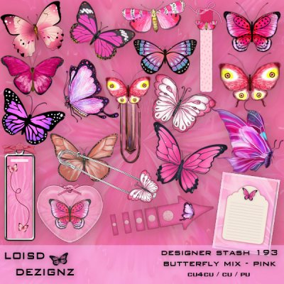 Designer Stash 193 - Butterfly Mix - Pink - cu4cu/cu/pu