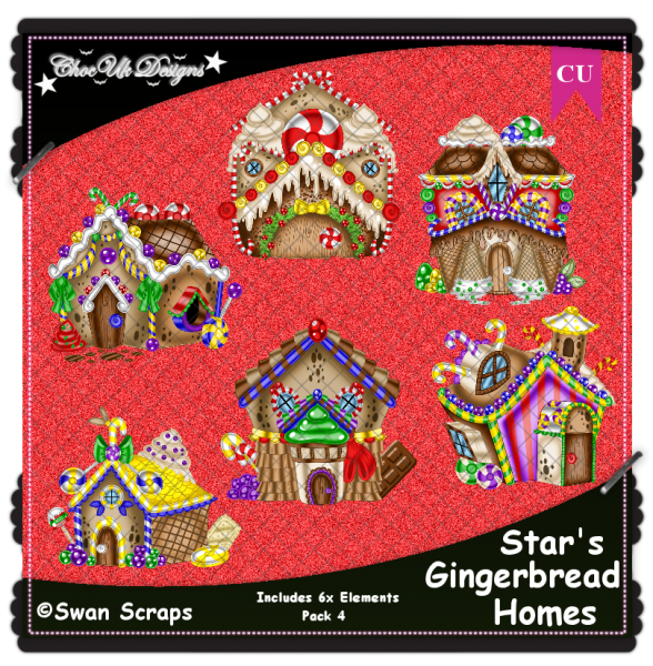 Stars Gingerbread Homes Elements CU/PU Pack 4 - Click Image to Close