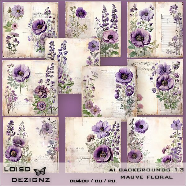 AI Designer Backgrounds 13 - Mauve Floral - cu4cu/cu/pu - Click Image to Close