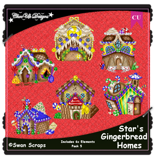 Stars Gingerbread Homes Elements CU/PU Pack 5 - Click Image to Close