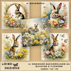 AI Designer Backgrounds 24 - Bunnies & Flowers - cu4cu/cu/pu