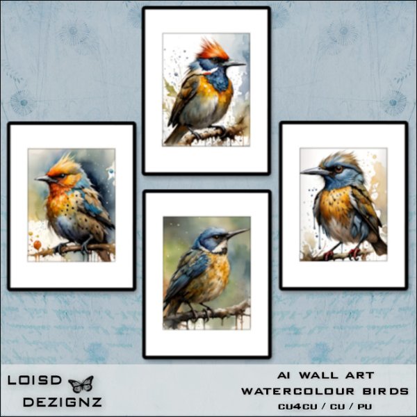 AI - Wall Art 01 - Watercolour Birds - cu4cu/cu/pu - Click Image to Close