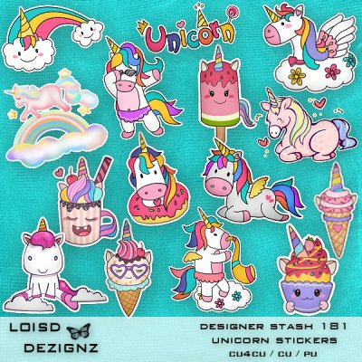 Designer Stash 181 - Unicorn Stickers - cu4cu/cu/pu