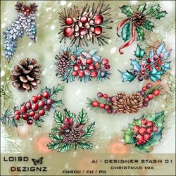 AI Designer Stash 01 - Watercolour Christmas Mix - CU4CU/CU/PU