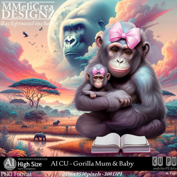 AI - CU Gorilla Mum & Baby (CU4PU/PNG) - Click Image to Close