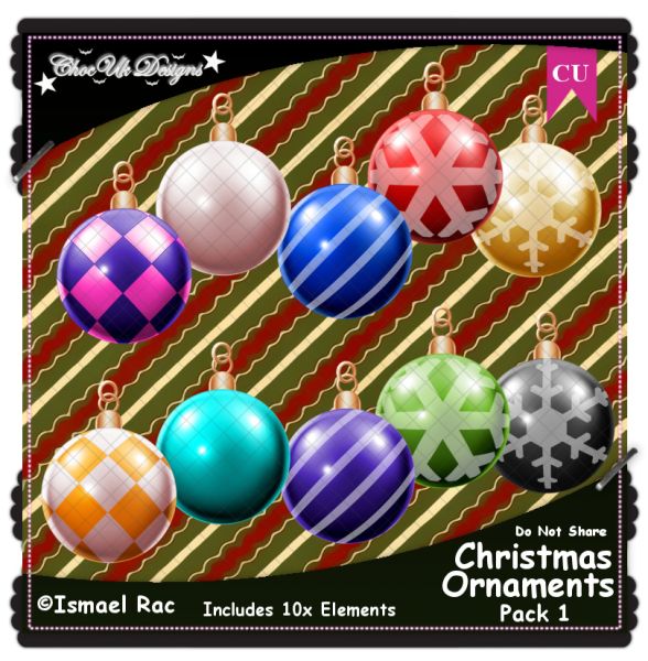 Christmas Ornaments Elements CU/PU Pack 1 - Click Image to Close