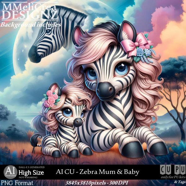 AI - CU Zebra Mum & Baby (CU4PU/PNG) - Click Image to Close
