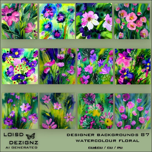 Designer Backgrounds 87 - AI Watercolour Floral - cu4cu/cu/pu - Click Image to Close