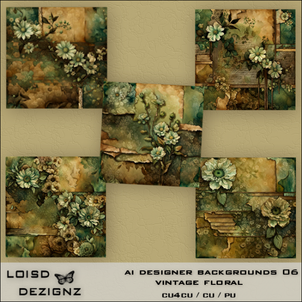 AI Designer Backgrounds 06 - Vintage Floral - cu4cu/cu/pu - Click Image to Close