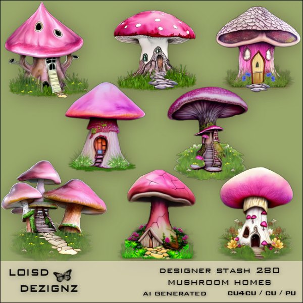 Designer Stash 280 - Mushroom Houses - Click Image to Close