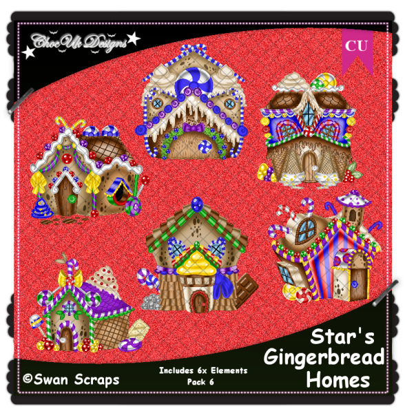 Stars Gingerbread Homes Elements CU/PU Pack 6 - Click Image to Close