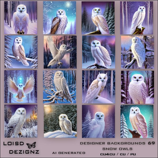 Designer Backgrounds 69 - Snow Owls - cu4cu/cu/pu - Click Image to Close