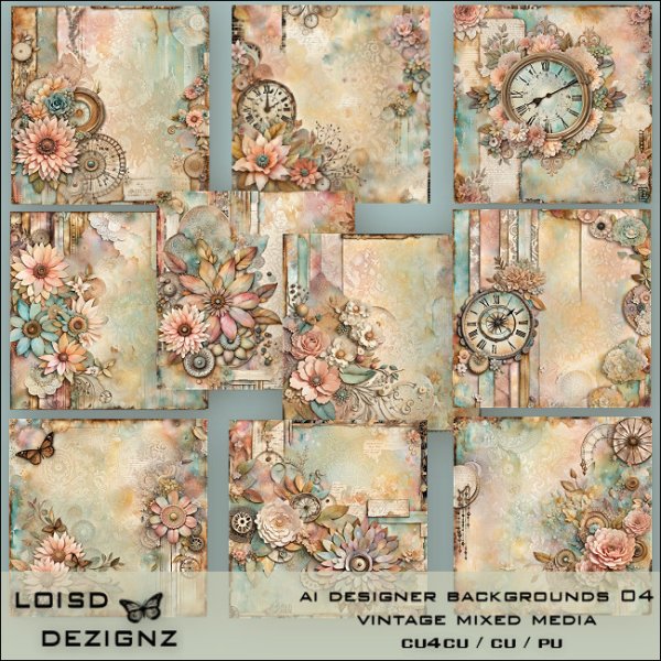 AI Designer Backgrounds 04 - Vintage Mixed Media - cu4cu/cu/pu - Click Image to Close