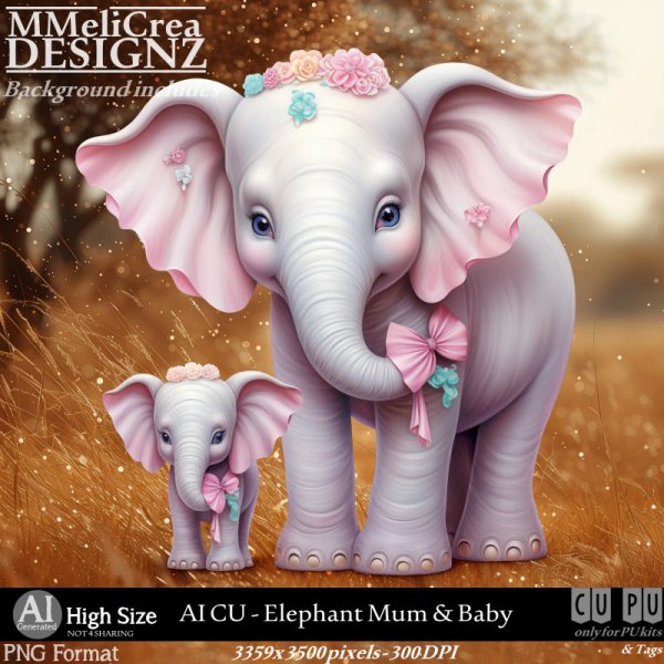 AI - CU Elephant Mum & Baby (CU4PU/PNG) - Click Image to Close