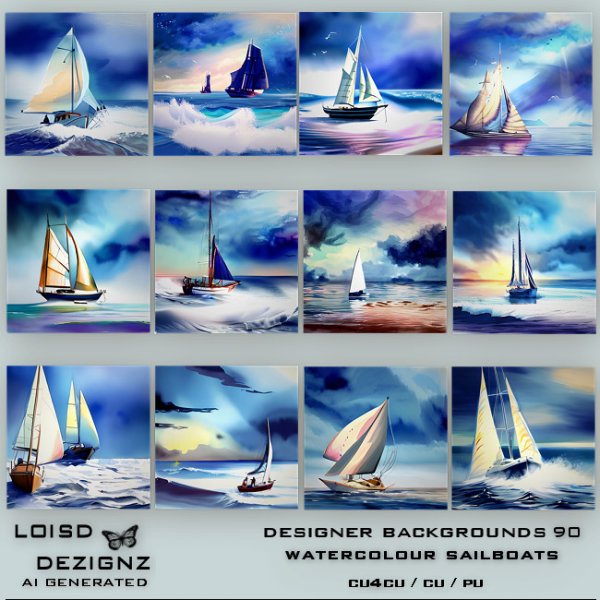 Designer Backgrounds 90 - Watercolour Sailboats - cu4cu/cu/pu - Click Image to Close
