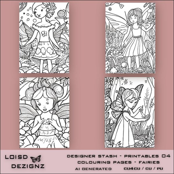 Designer Stash-Printables04 - Fairies Colouring Pages - cu4cu/cu - Click Image to Close