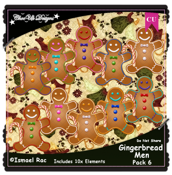 Gingerbread Men Elements CU/PU Pack 6 - Click Image to Close